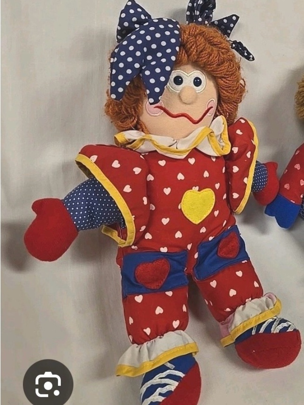 Gymboree Red Heart Clown Doll with Blue Polka Bow and Yellow Accents